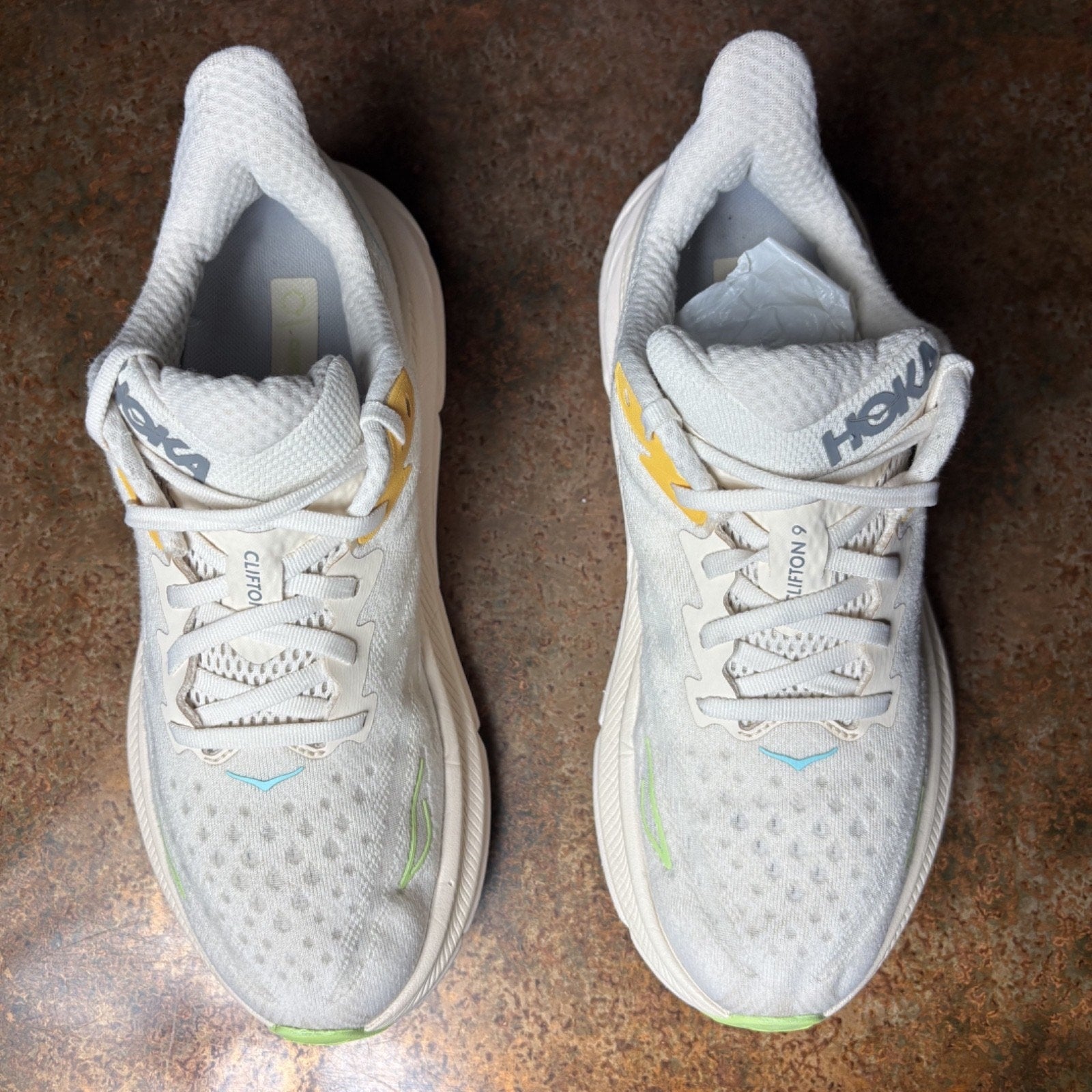 Hoka One One Clifton 9 Shoes Womens Size 8.5 Beige Running Athletic Gym Sneakers
