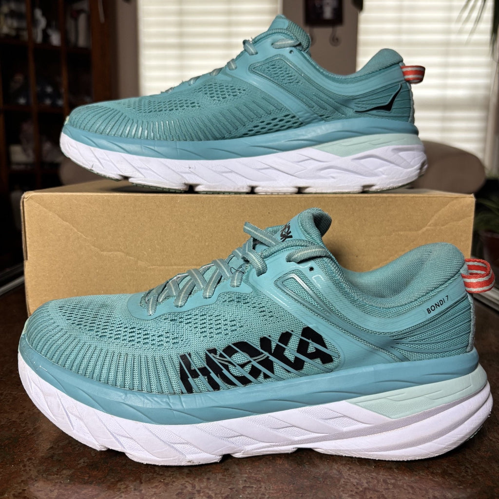 Hoka One One Bondi 7 Shoes Womens Size 9 Blue Road Running Athletic Gym Sneakers