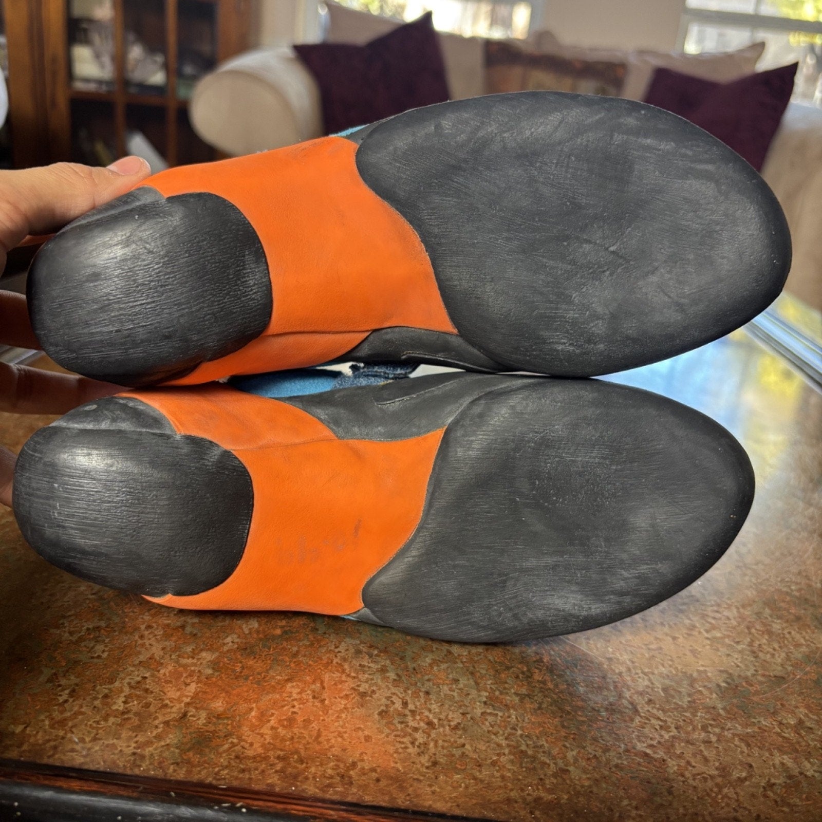 Evolv Shaman Climbing Shoes Mens Size 9 Blue Orange Bouldering Sneakers Strap On