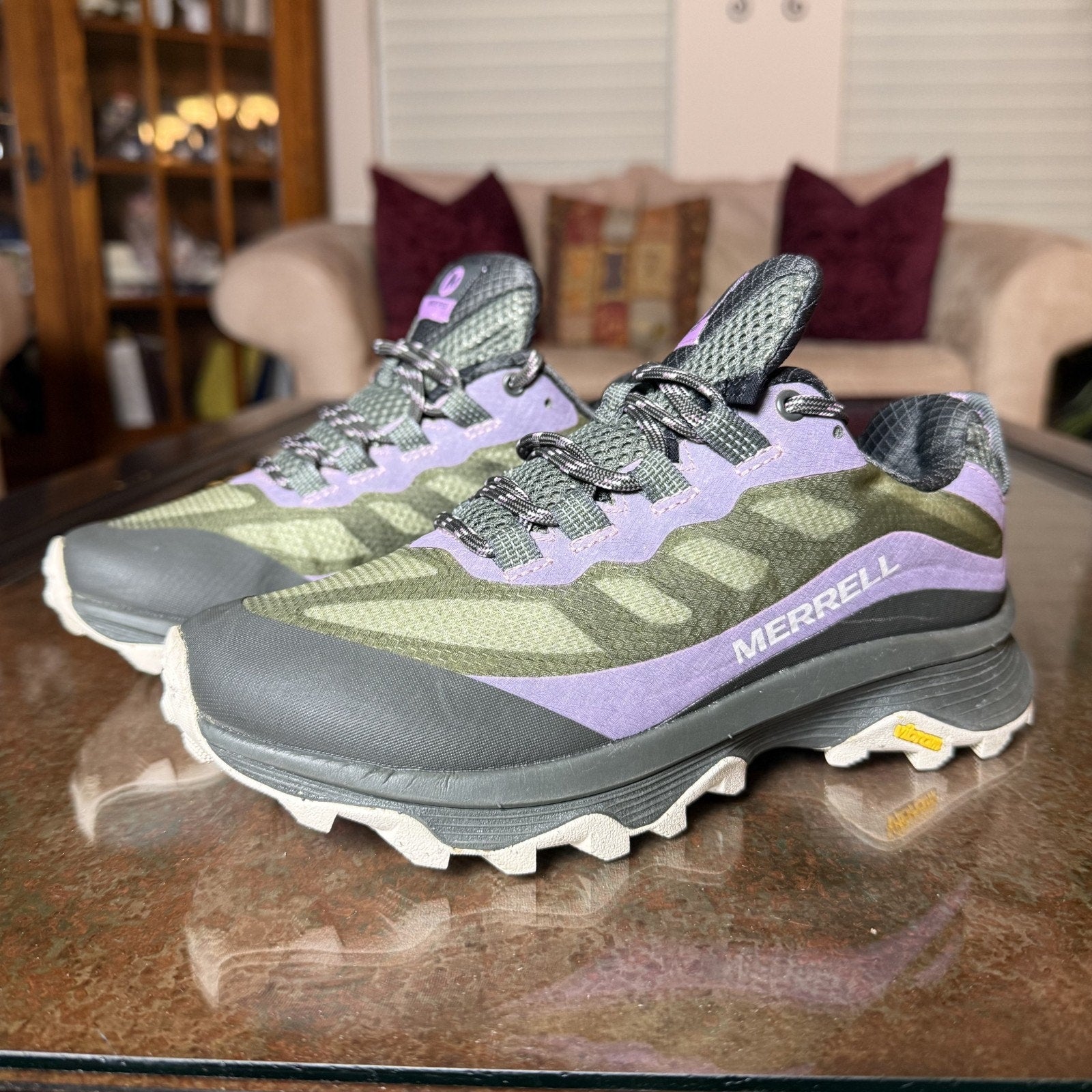Merrell Moab Speed Low Shoes Women's 5 Green Purple Trail Running Hiking Sneaker