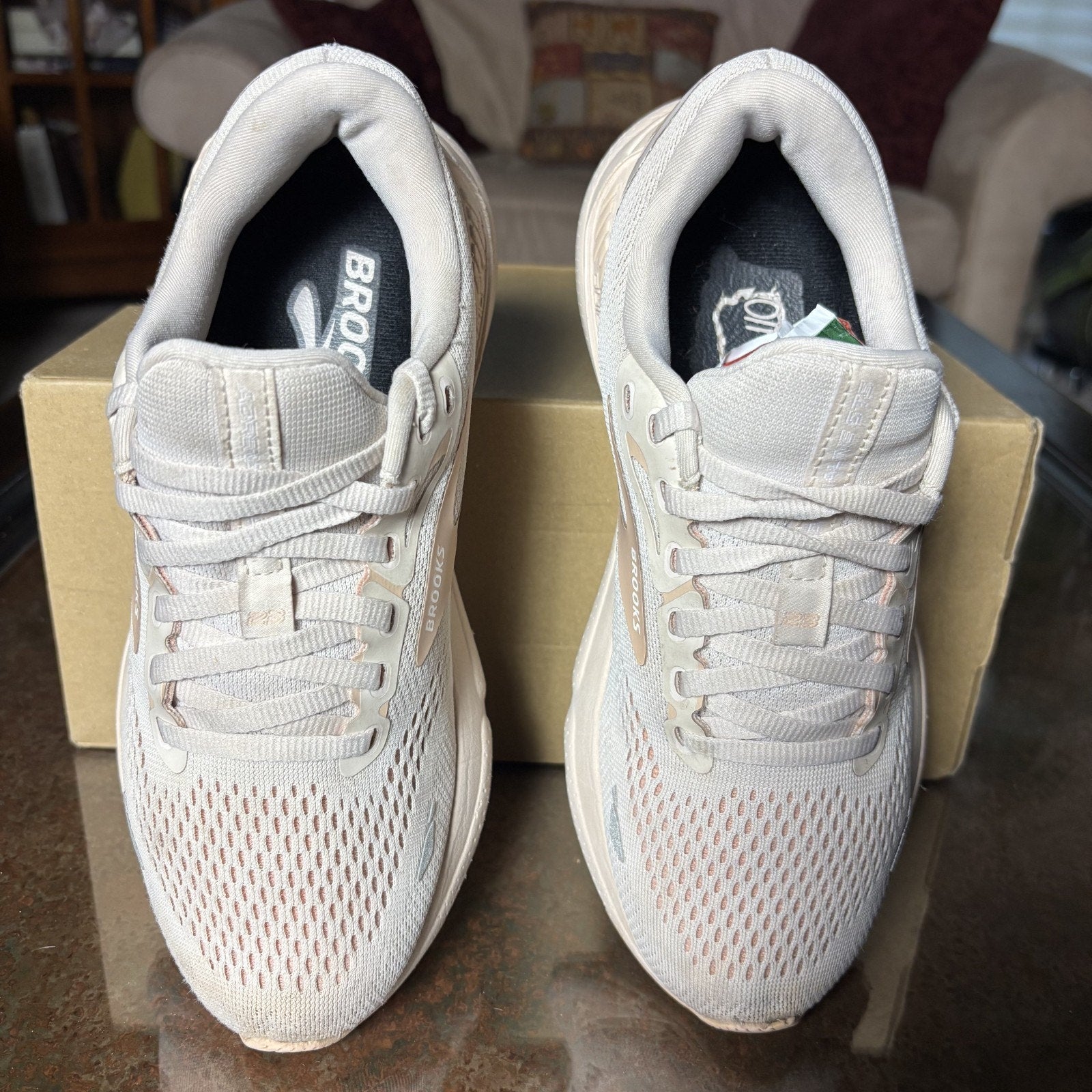 Brooks Adrenaline GTS 23 Shoes Womens Size 7 Beige Road Running Athletic Sneaker
