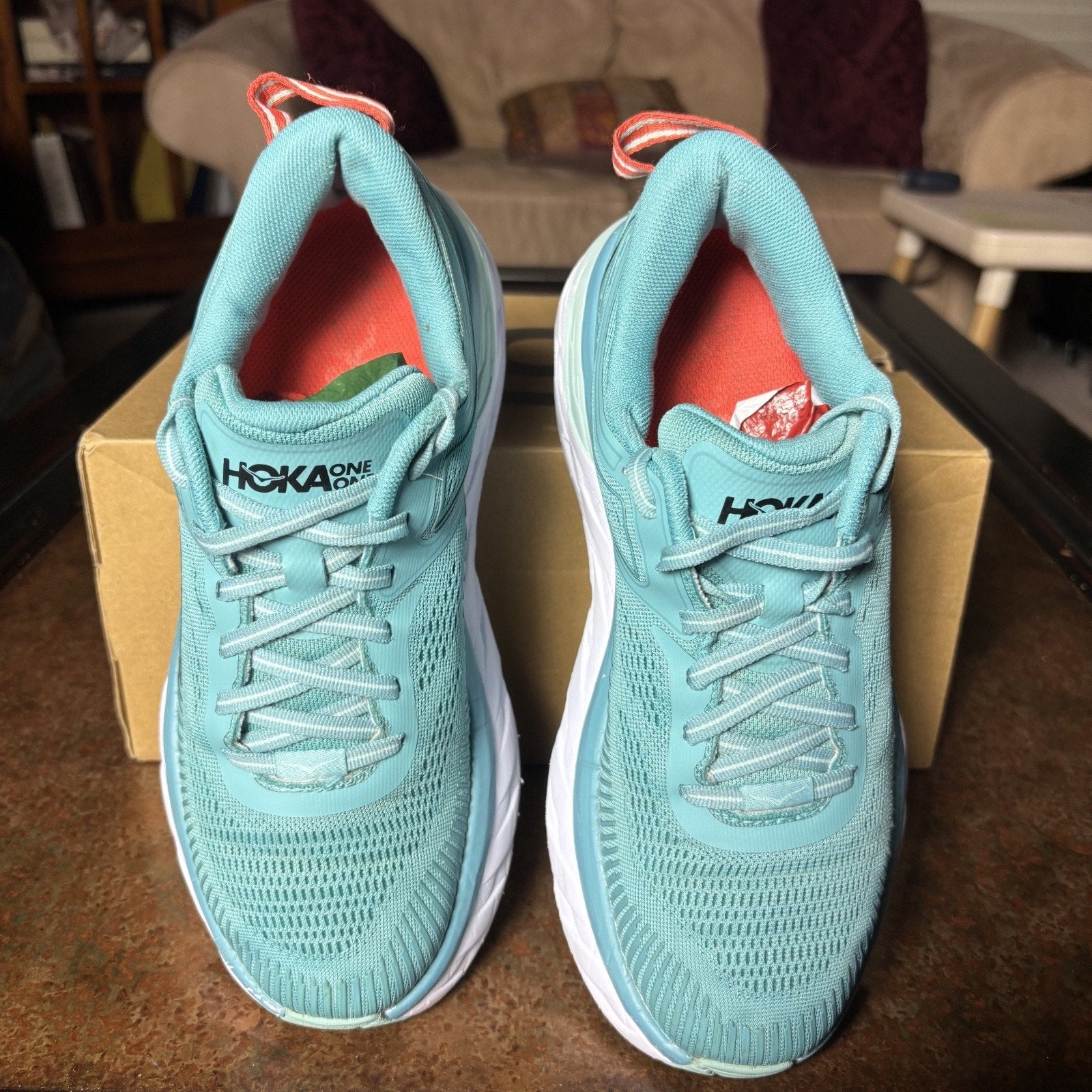 Hoka One One Bondi 7 Shoes Women's 7.5 Blue Road Running Athletic Gym Sneakers