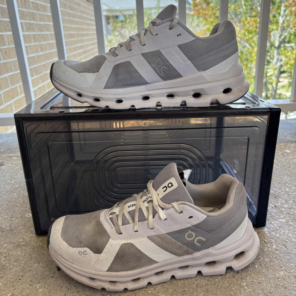 On Cloudrunner Shoes Womens Sz 7.5 White Gray Athletic Running Training Sneakers