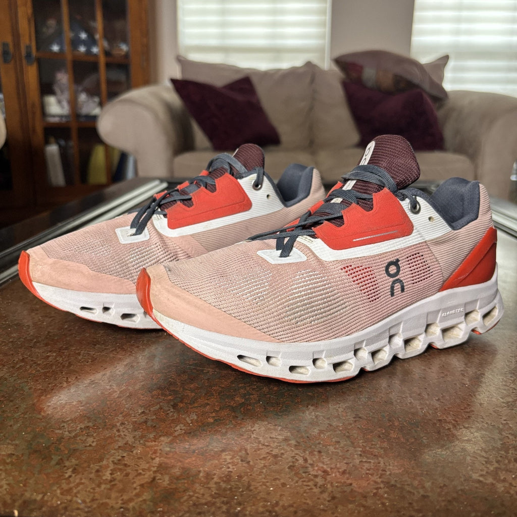 On Cloudstratus Shoes Women's Size 8 Pink Red Road Running Athletic Gym Sneakers