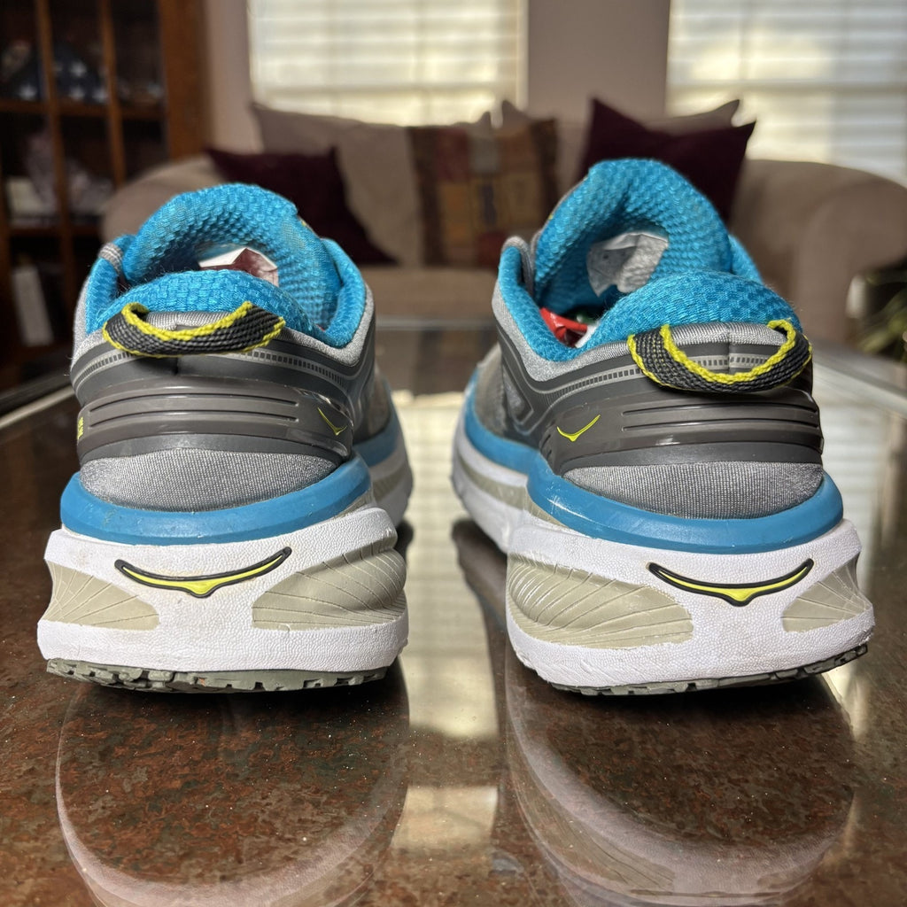 Hoka One One Bondi 4 Shoes Womens 8 Grey Blue Road Running Athletic Gym Sneakers