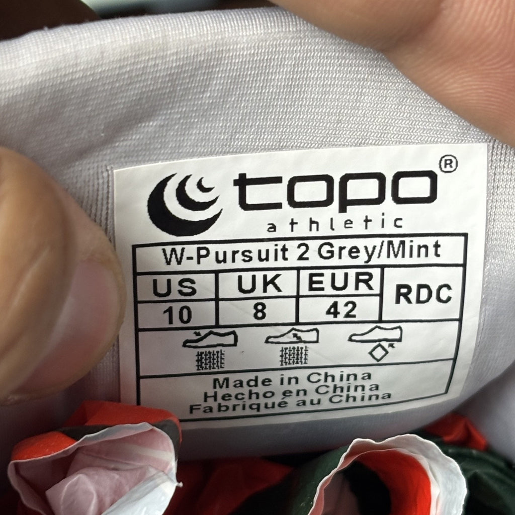 Topo Athletic Pursuit 2 Shoes Women's Size 10 Grey Mint Trail Running Sneakers
