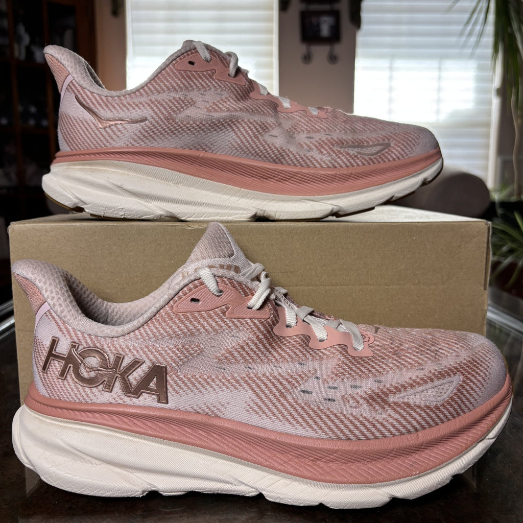 Hoka One One Clifton 9 Shoes Womens Size 9.5 Pink Road Running Athletic Sneakers