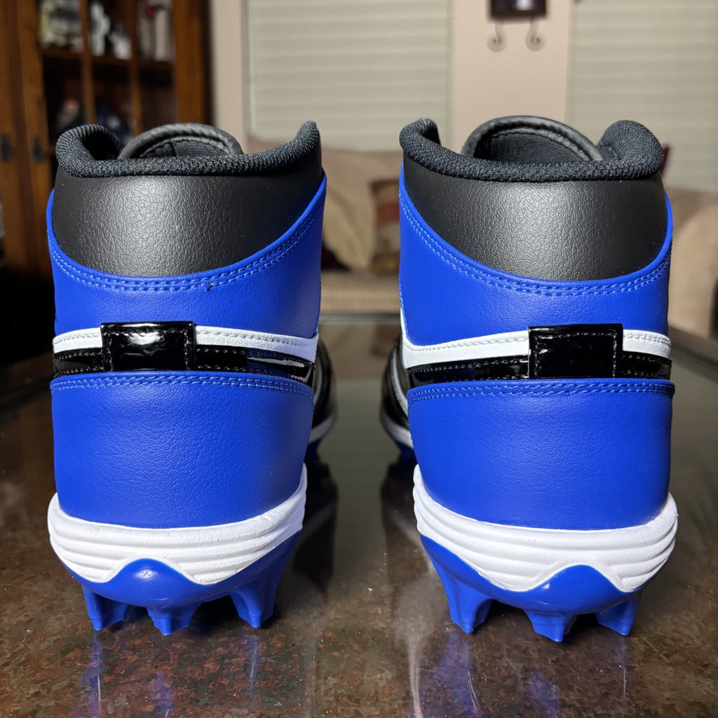 Nike Air Jordan 1 Mid TD Football Cleats Mens Size 12 Black Blue Patent Leather