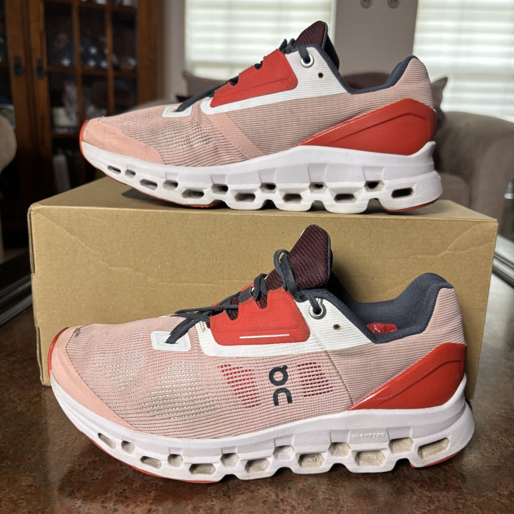 On Cloudstratus Shoes Women's Size 8 Pink Red Road Running Athletic Gym Sneakers