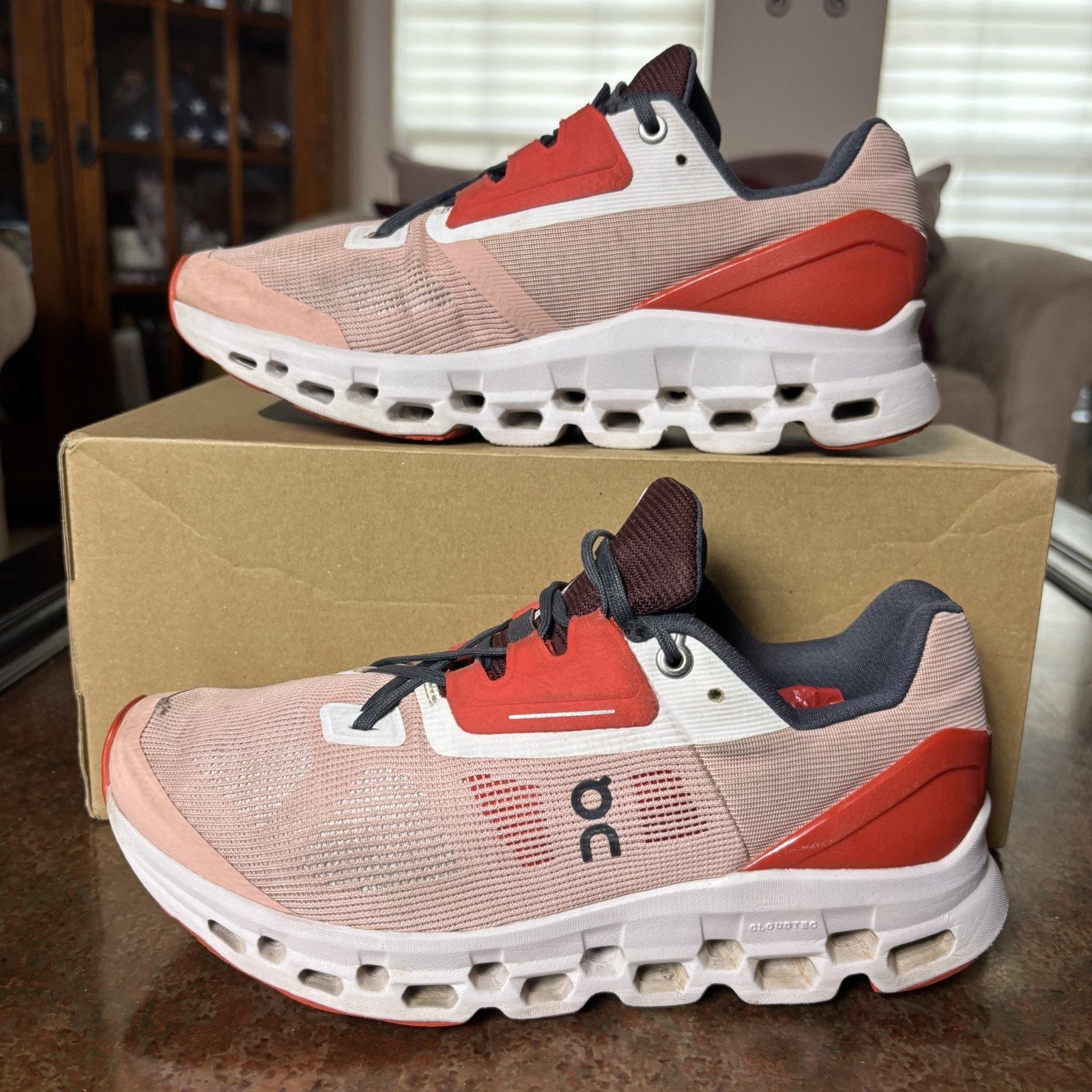 On Cloudstratus Shoes Women's Size 8 Pink Red Road Running Athletic Gym Sneakers