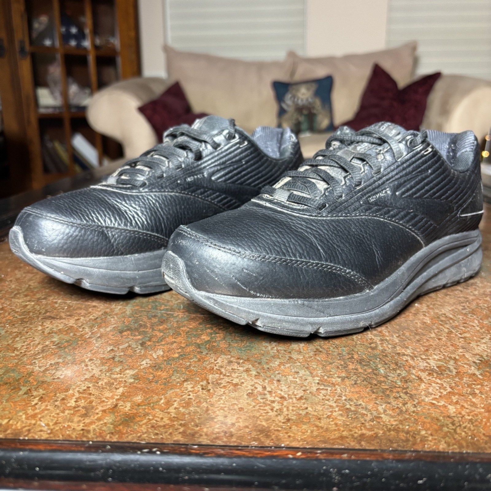 Brooks Addiction Walker 2 Shoes Womens 8.5 D Wide Black Leather Comfort Sneakers