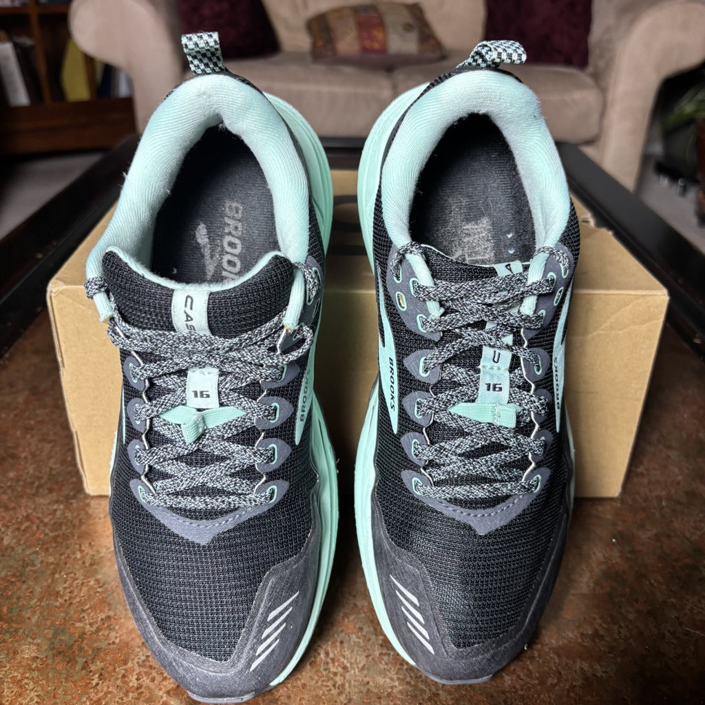Brooks Cascadia 16 Trail Shoes Womens Size 8.5 Black Teal Hiking Outdoor Sneaker