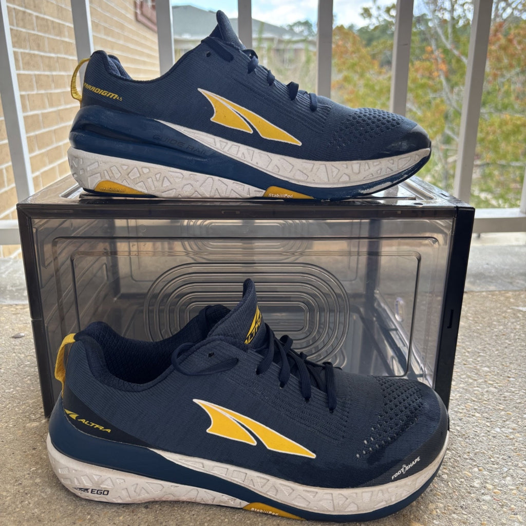 Altra Paradigm 4.5 Shoes Mens Size 8.5 Blue Yellow Running Foot Shaped Sneakers