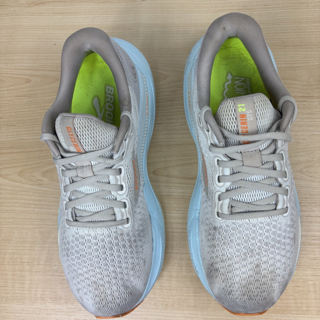 Brooks Glycerin GTS 21 Shoes Womens 9.5 Grey Blue Road Running Athletic Sneakers