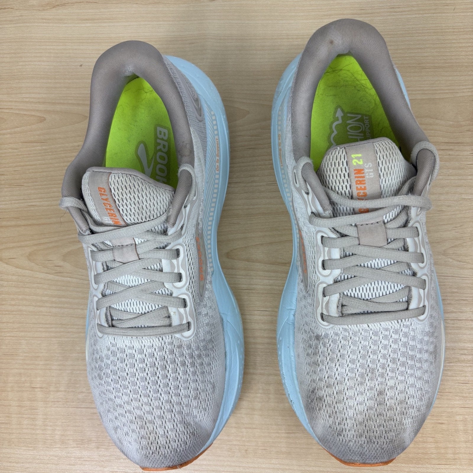 Brooks Glycerin GTS 21 Shoes Womens 9.5 Grey Blue Road Running Athletic Sneakers