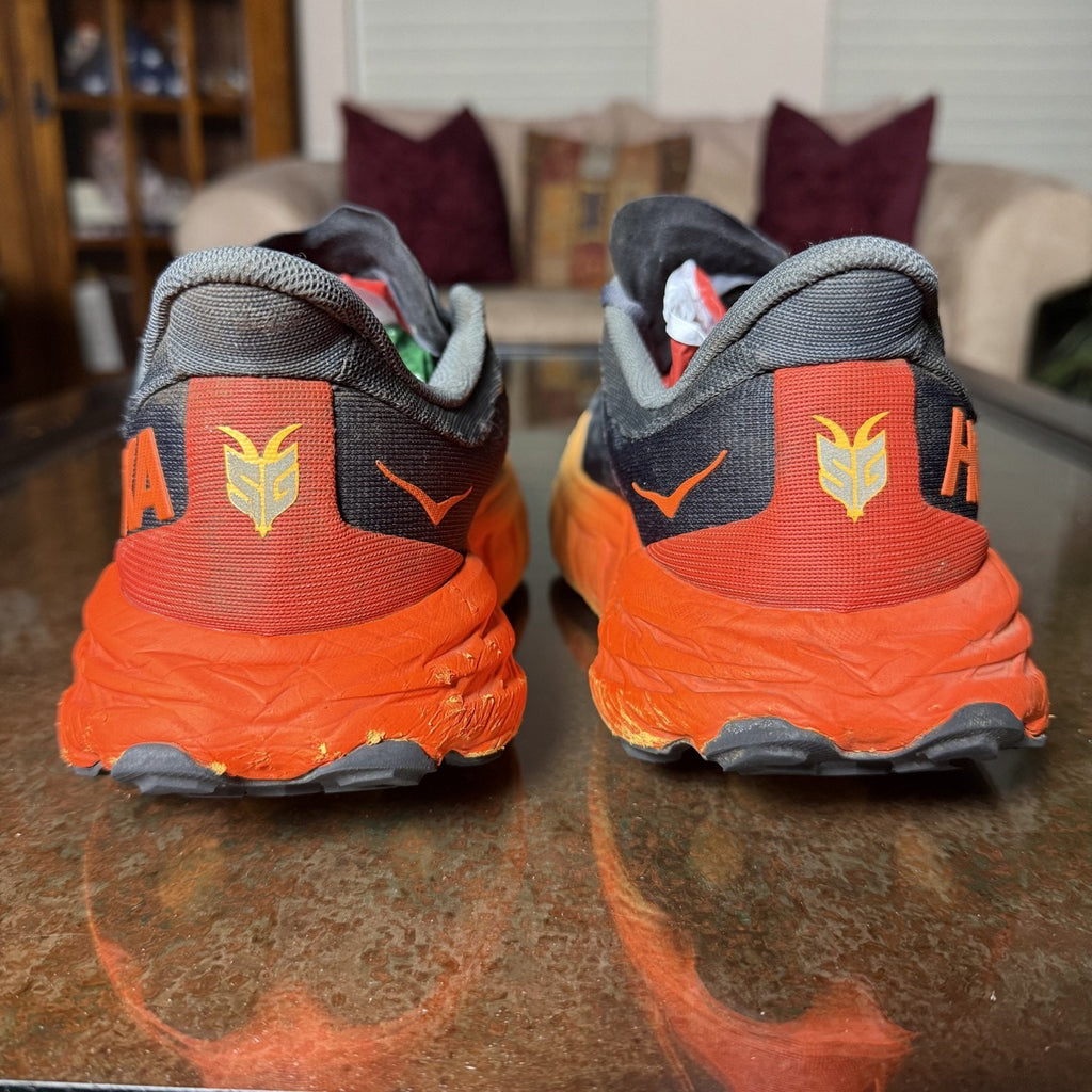 Hoka One One Speedgoat 5 Shoes Mens 10 2E Wide Grey Orange Trail Running Sneaker