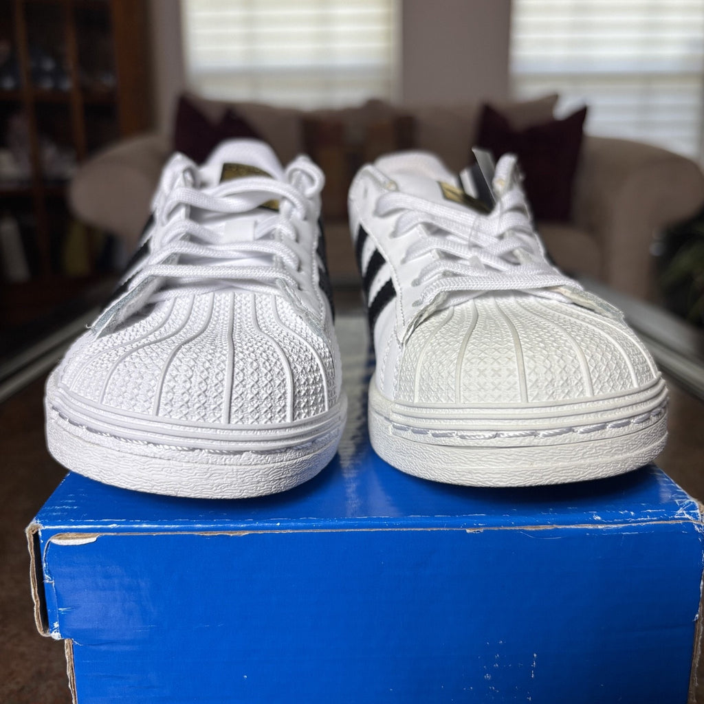 Adidas Originals Superstar Shoes Kids Size 3 White Black Leather Sneakers NEW