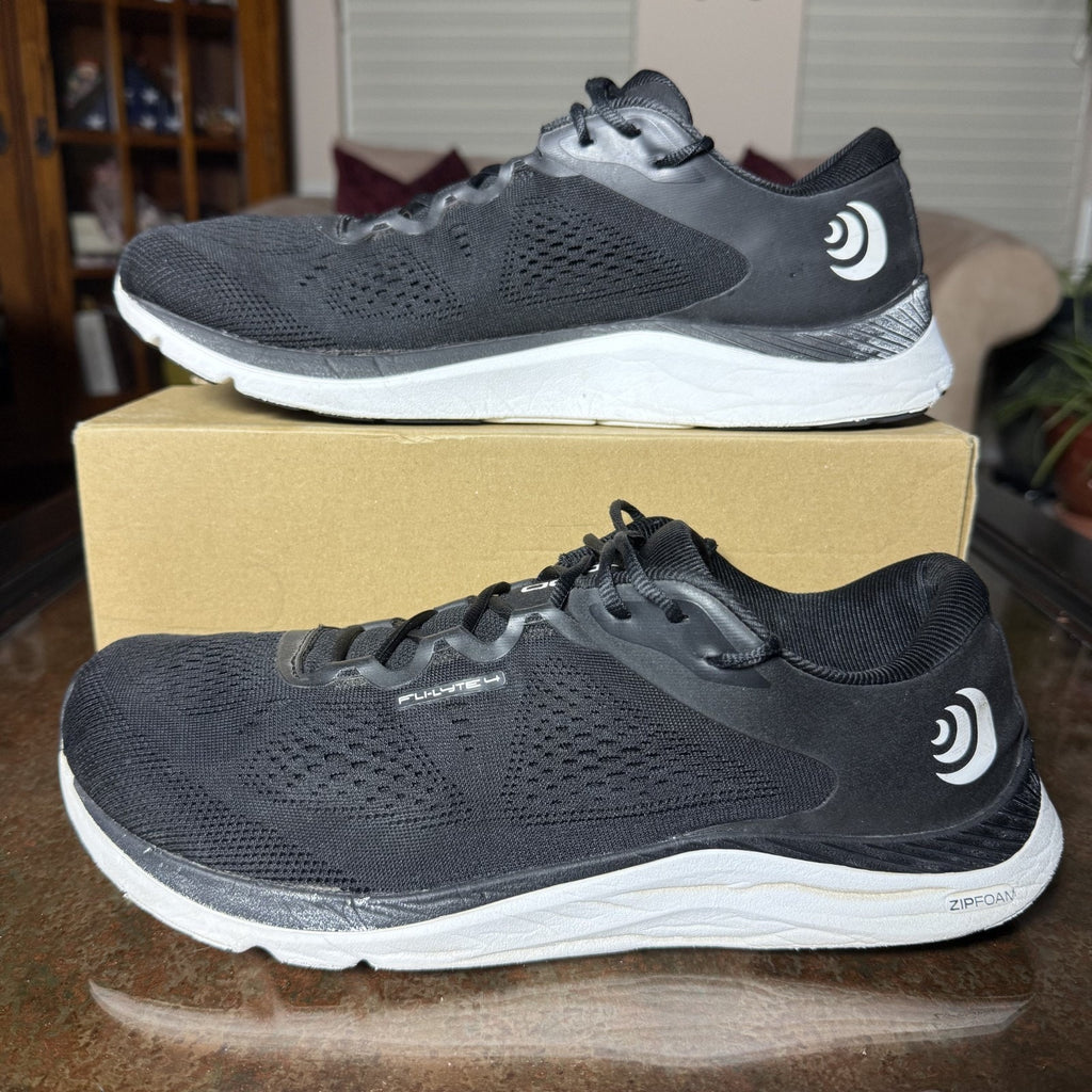 Topo Athletic Fli-Lyte 4 Shoes Mens Size 12.5 Black White Road Running Sneakers