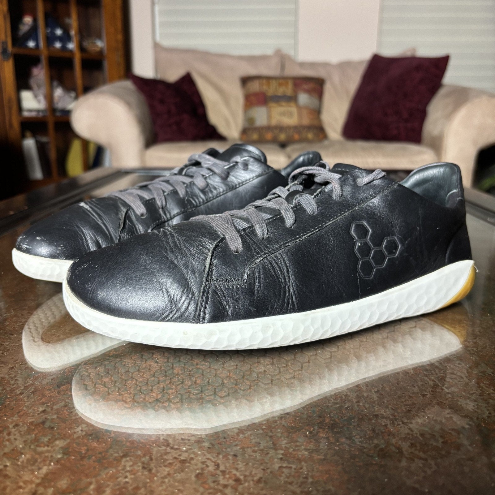 Vivobarefoot GEO Court II Shoes Mens 10 EU 43 Black Leather Barefoot Minimalist