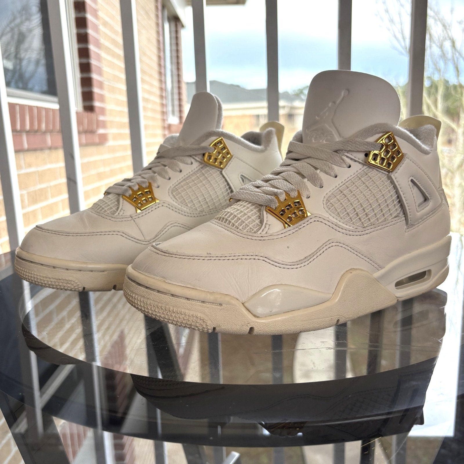 Air Jordan 4 Retro Shoes Women's Size 8 White Gold Basketball Lifestyle Sneakers