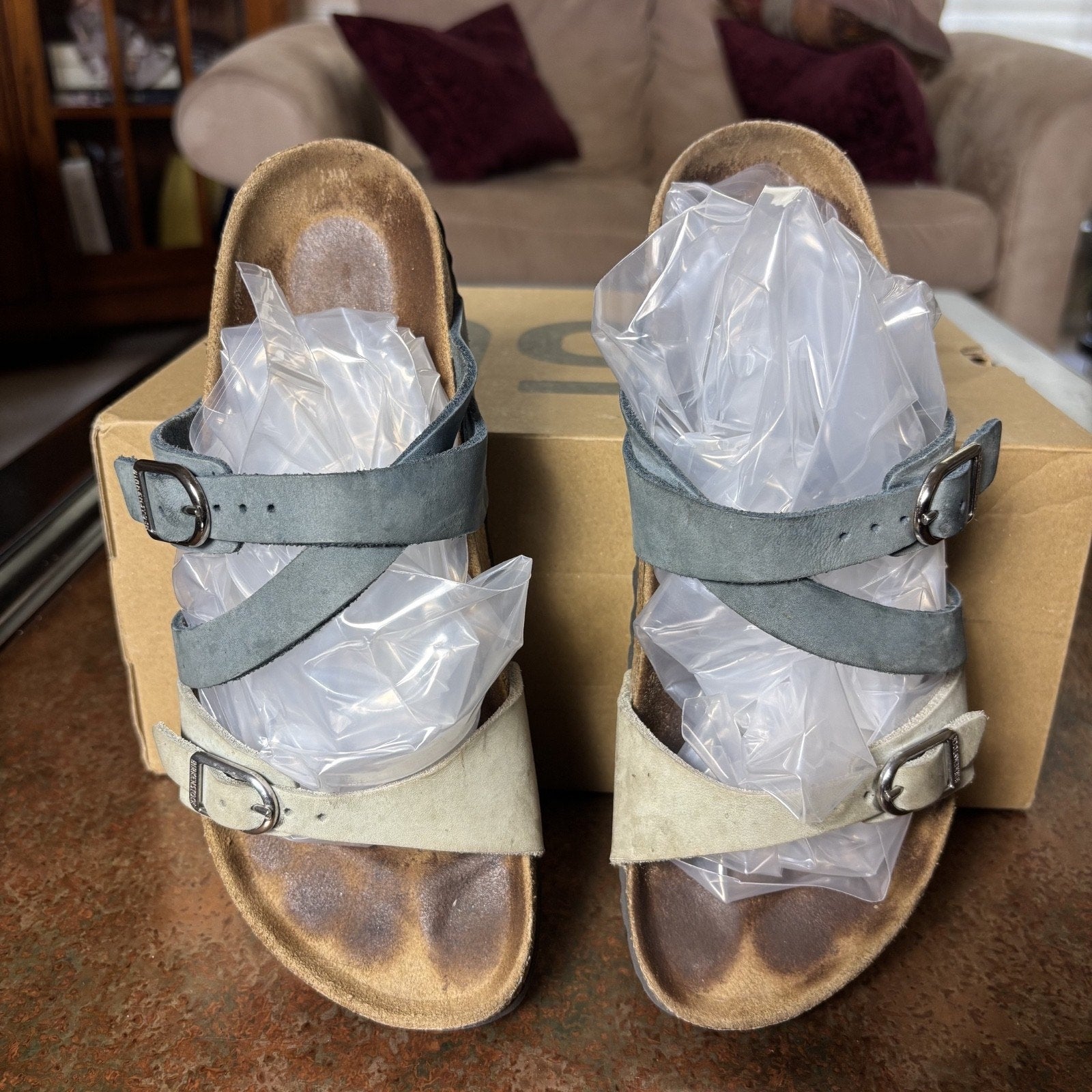Birkenstock Salina Sandals Blue Green Strappy Slides Women's Size EU 38 US 7-7.5