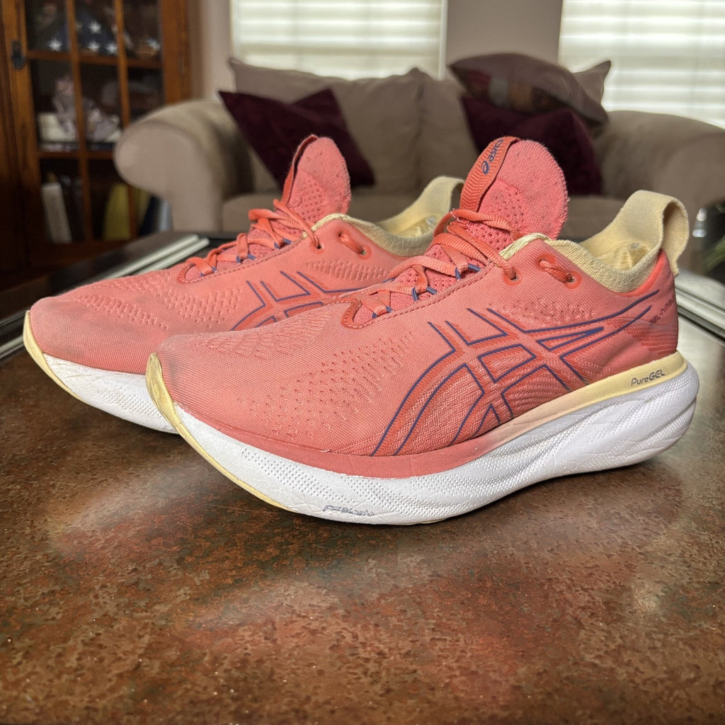 Asics Gel Nimbus 25 Running Shoes Women's 9 Wide Pink Salmon Athletic Sneakers