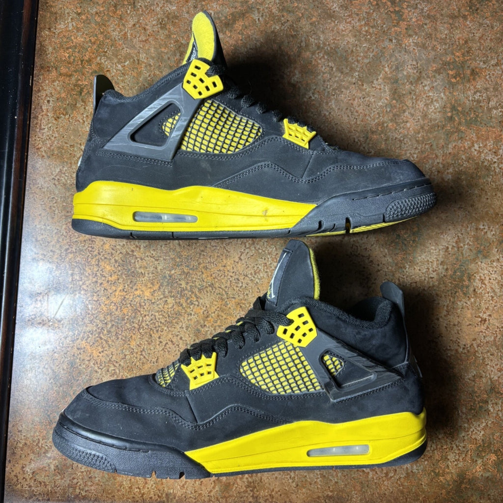Air Jordan 4 Retro Thunder Sneakers Mens 12 Black Yellow Casual Shoes DH6927-017