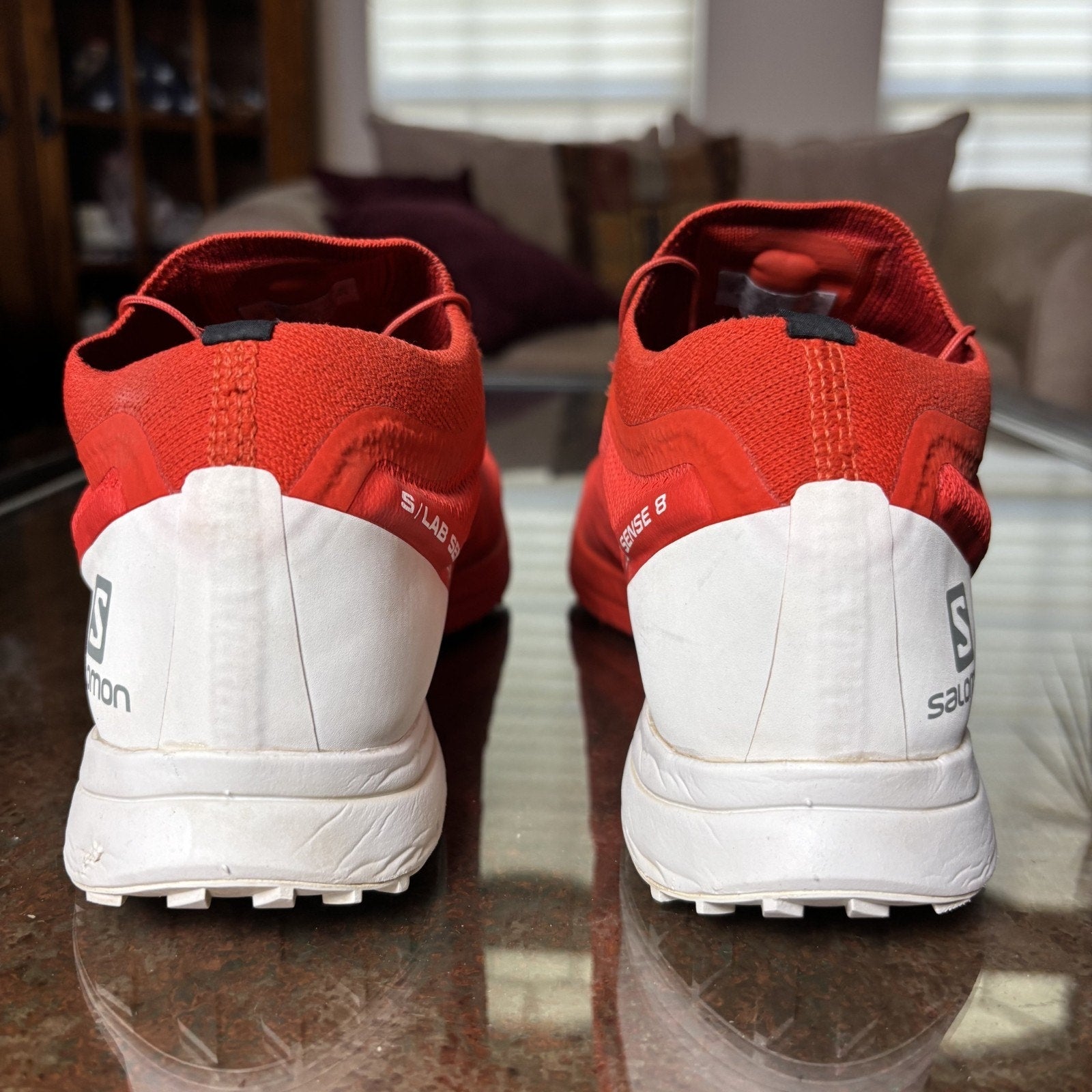 Salomon S/Lab Sense 8 Shoes Mens 11.5 Red White Trail Running Athletic Sneakers