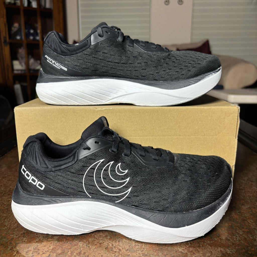 Topo Athletic Atmos Womens Size 9.5 Wide Black White Road Running Athletic Shoes
