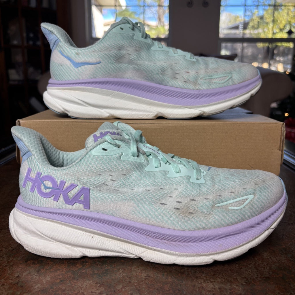 Hoka One One Clifton 9 Shoes Women's Size 9 Green Purple Road Running Athletic