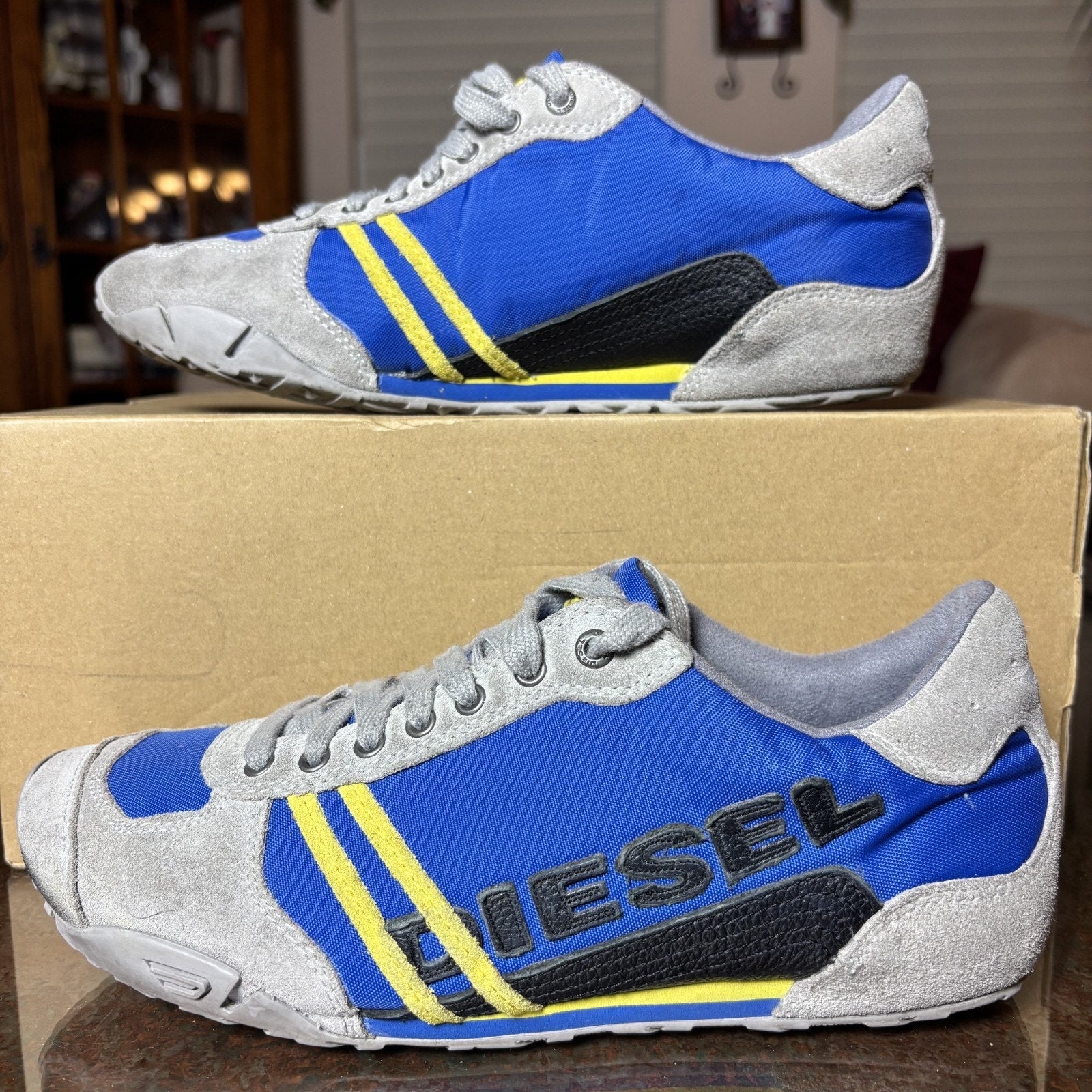 Diesel Harold Solar Shoes Men's Sz 7 Blue Grey Cow Leather Sneakers Vintage Rare