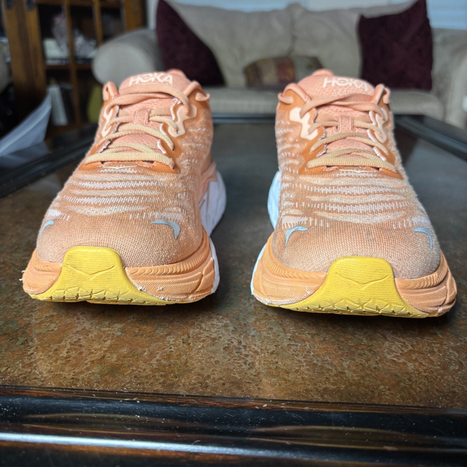 Hoka One One Arahi 6 Shoes Womens 10.5 Orange Road Running Comfort Stability Gym