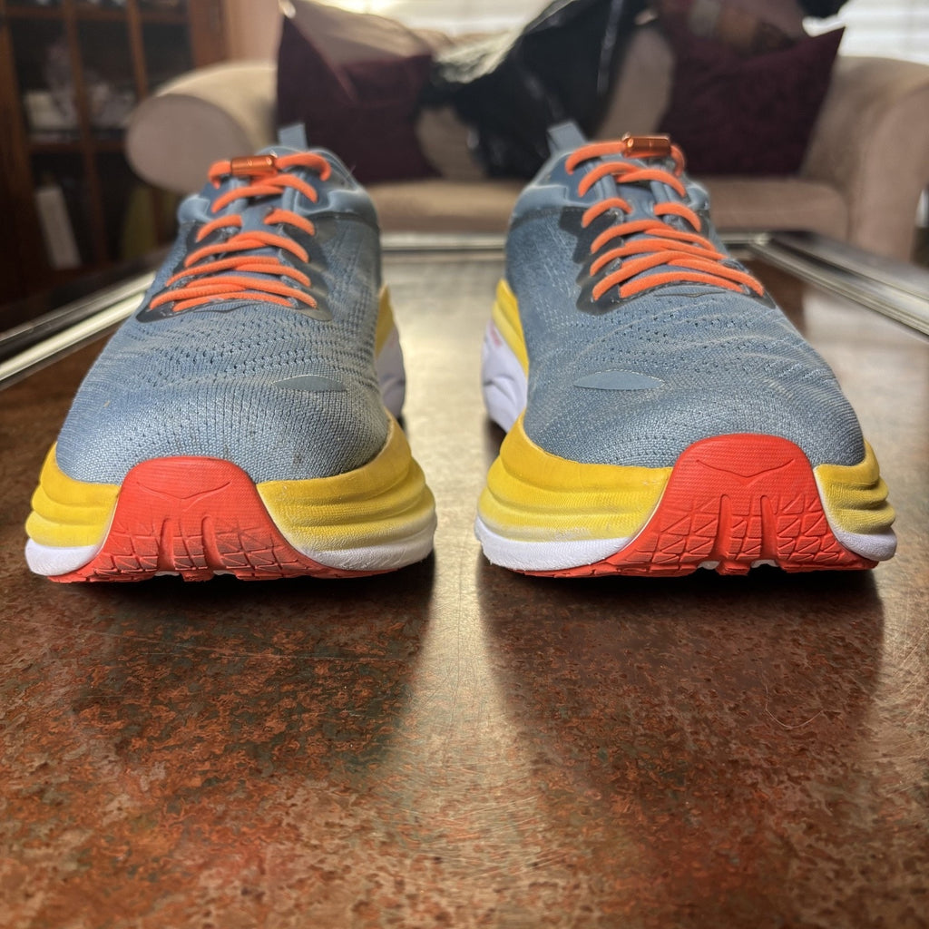 Hoka One One Bondi 8 Shoes Mens Size 11 Blue Yellow Road Running Comfort Sneaker