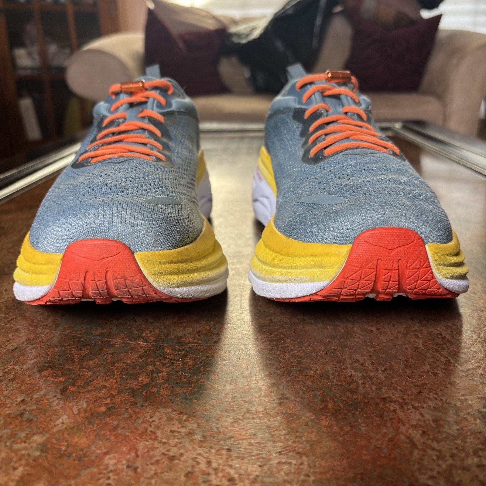 Hoka One One Bondi 8 Shoes Mens Size 11 Blue Yellow Road Running Comfort Sneaker