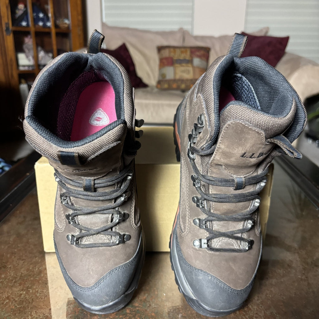 LL Bean GTX Mid Hiking Boots Women's 8.5 Wide Brown Black Leather Trail Outdoor