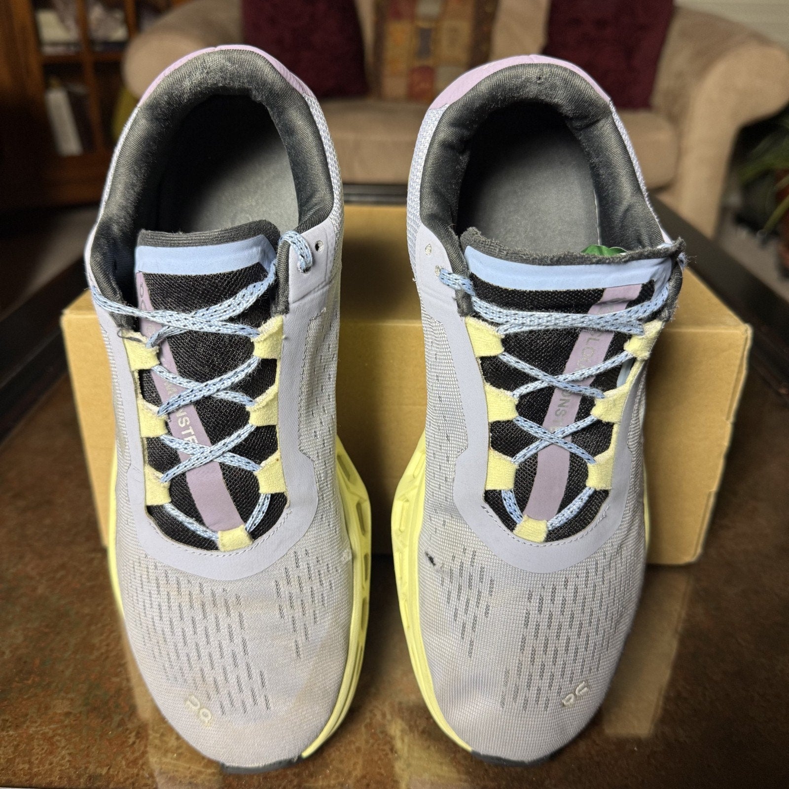 On Cloudmonster Shoes Women's 10 Purple Neon Road Running Gym Athletic Sneakers