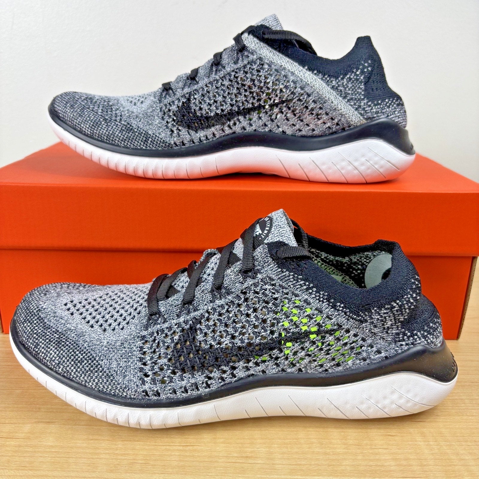 Nike Free RN Flyknit 2018 Shoes White Black Oreo Running Athletic Women's Sizes