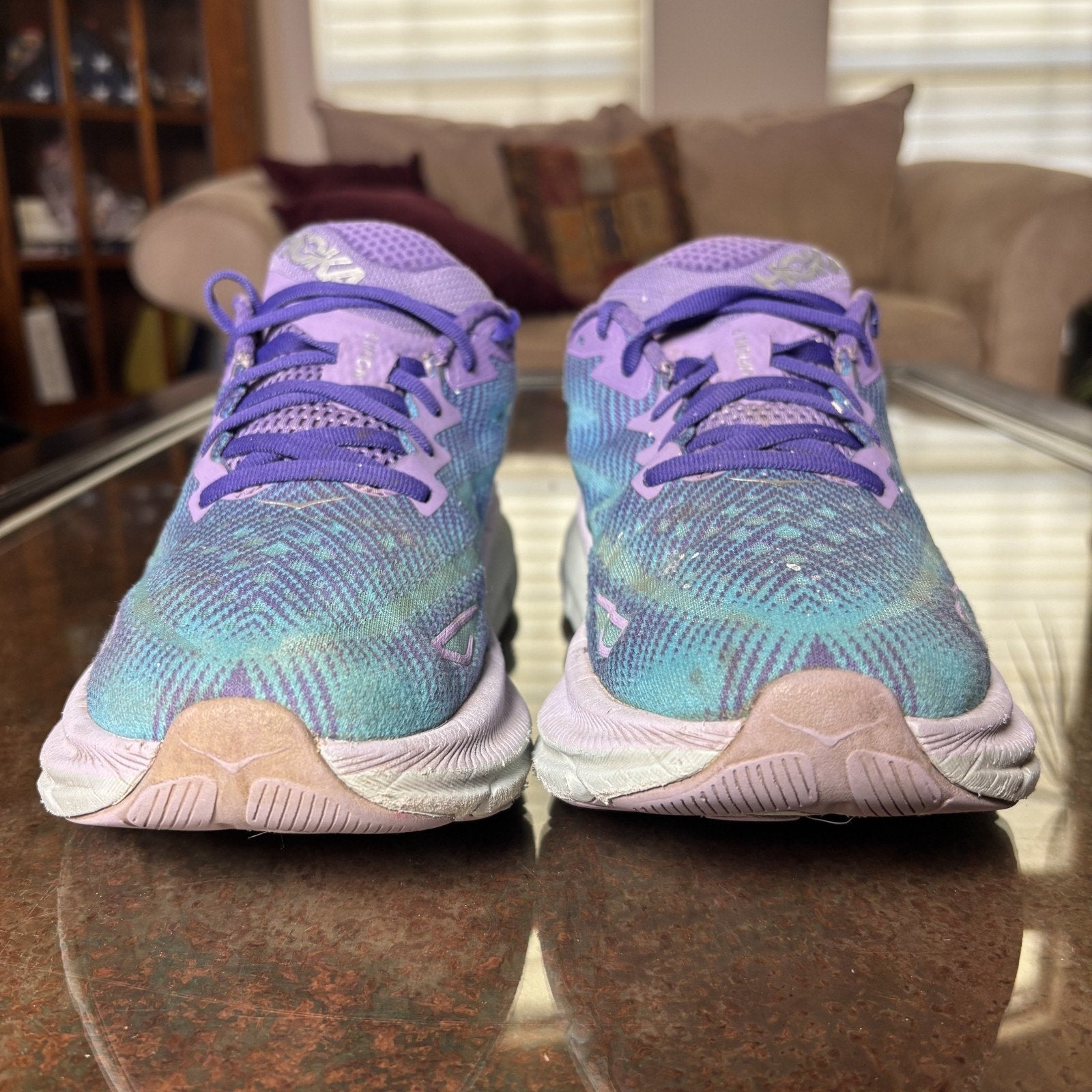 Hoka One One Clifton 9 Women's 9 Blue Purple Road Running Athletic Shoes Sneaker