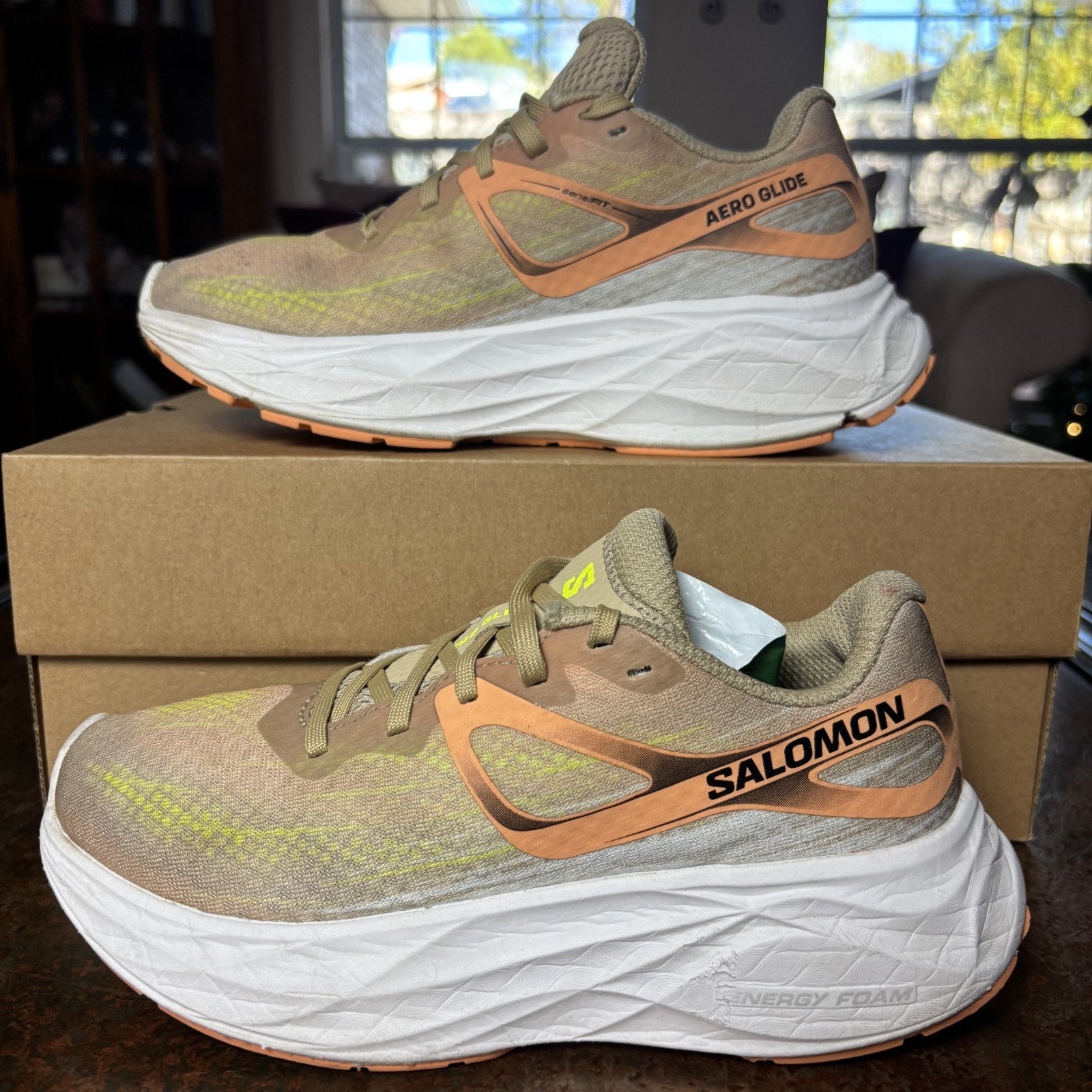 Salomon Aero Glide Shoes Women's Size 5 Beige Road Running Athletic Gym Sneakers