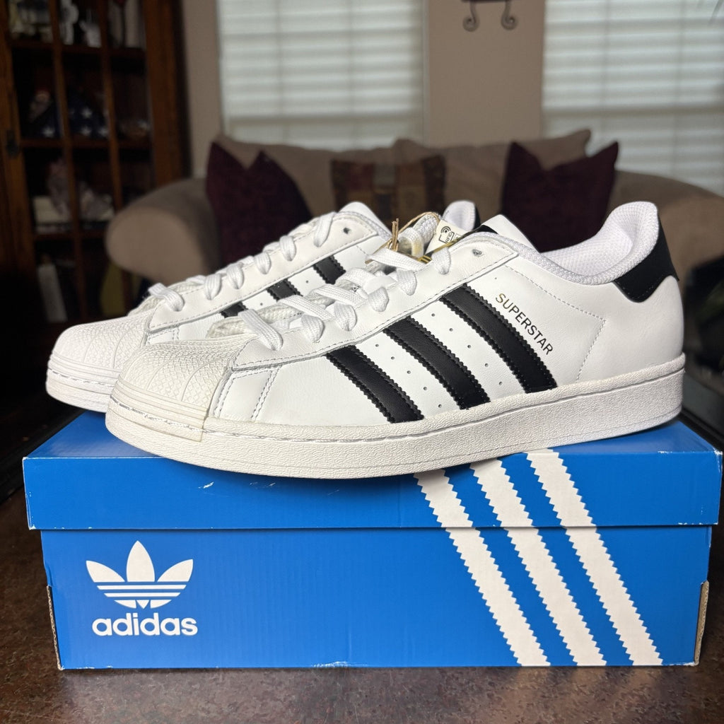 Adidas Superstar Shoes Mens Size 9.5 White Black Leather Casual Classic Sneakers
