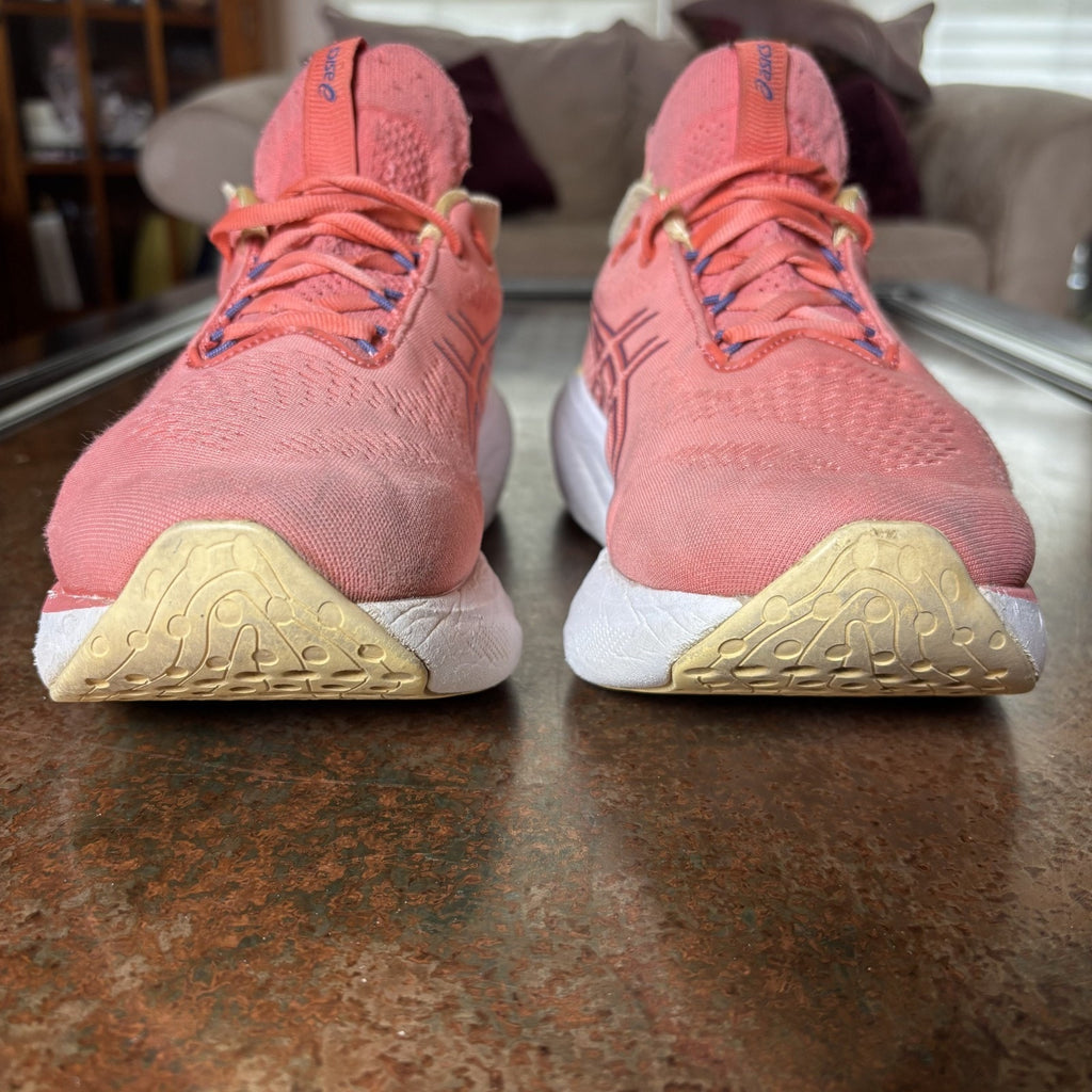 Asics Gel Nimbus 25 Running Shoes Women's 9 Wide Pink Salmon Athletic Sneakers