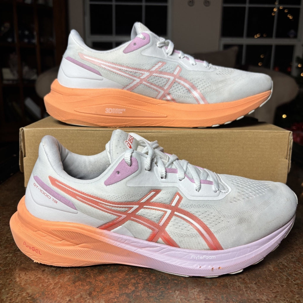 ASICS GT-1000 13 Shoes Women’s 10 White Orange Running Jogging Athletic Sneakers