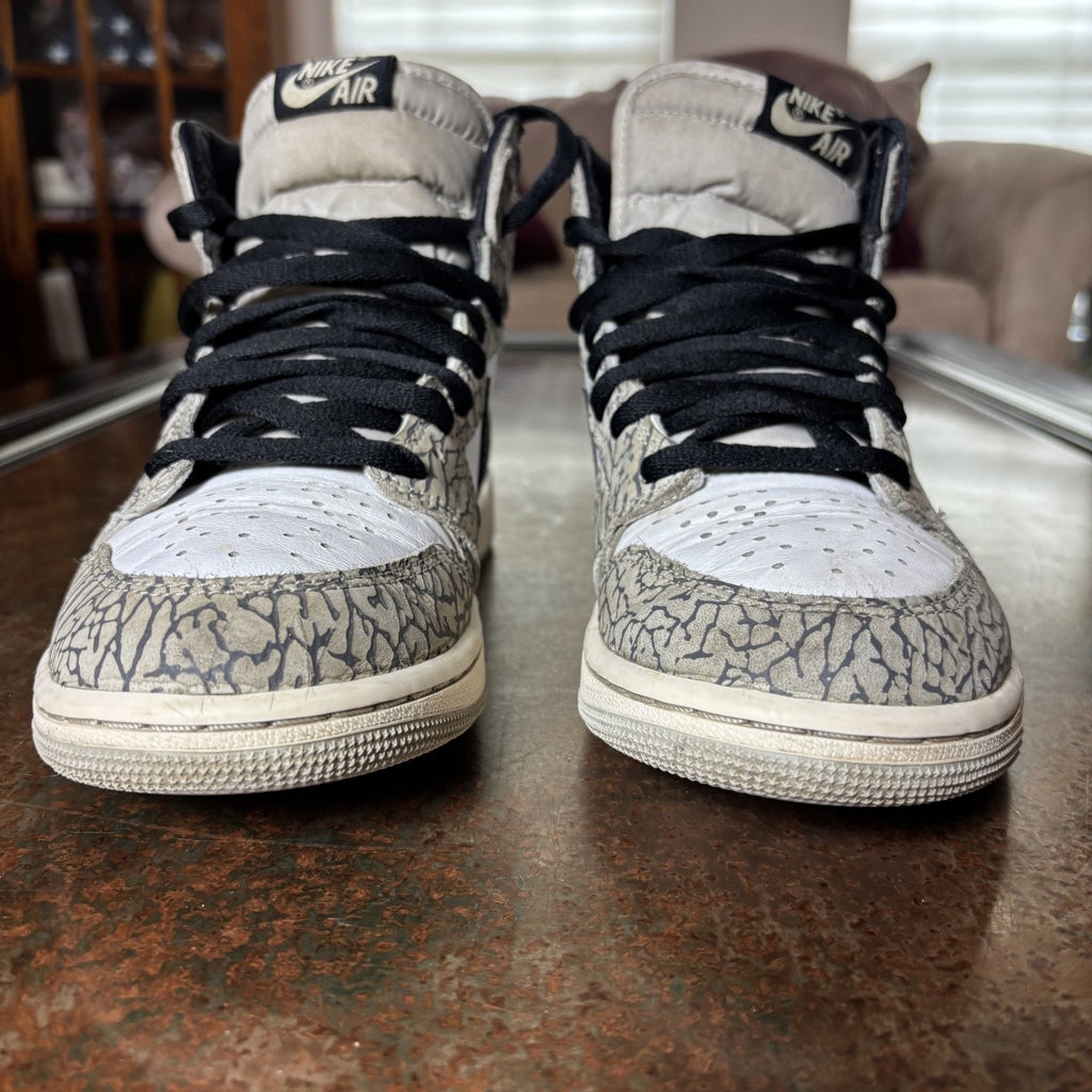 Air Jordan 1 Retro High OG Sneakers Mens Size 8 White Grey Cement Elephant Print
