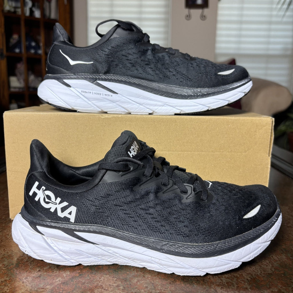 Hoka One One Clifton 8 Shoes Women's 8.5 Black White Athletic Running Stability
