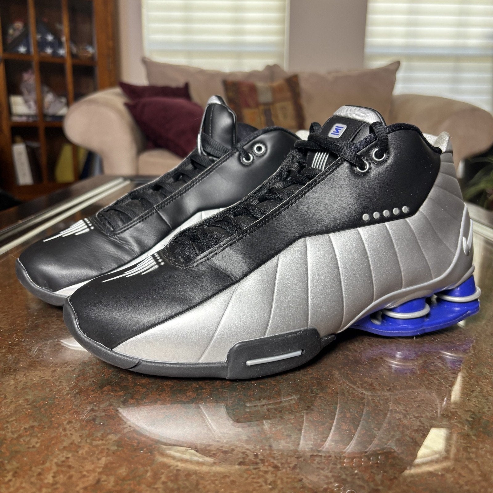 Nike Shox BB4 2019 OG Vince Carter Sneakers Men's 9 Silver Black Blue Basketball