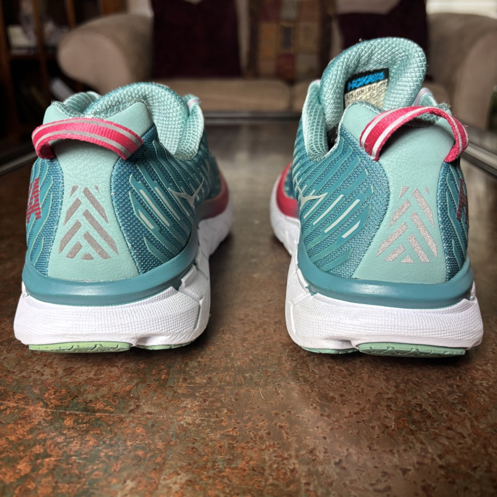Hoka One One Clifton 5 Shoes Womens 9.5 Green Road Running Athletic Gym Sneakers