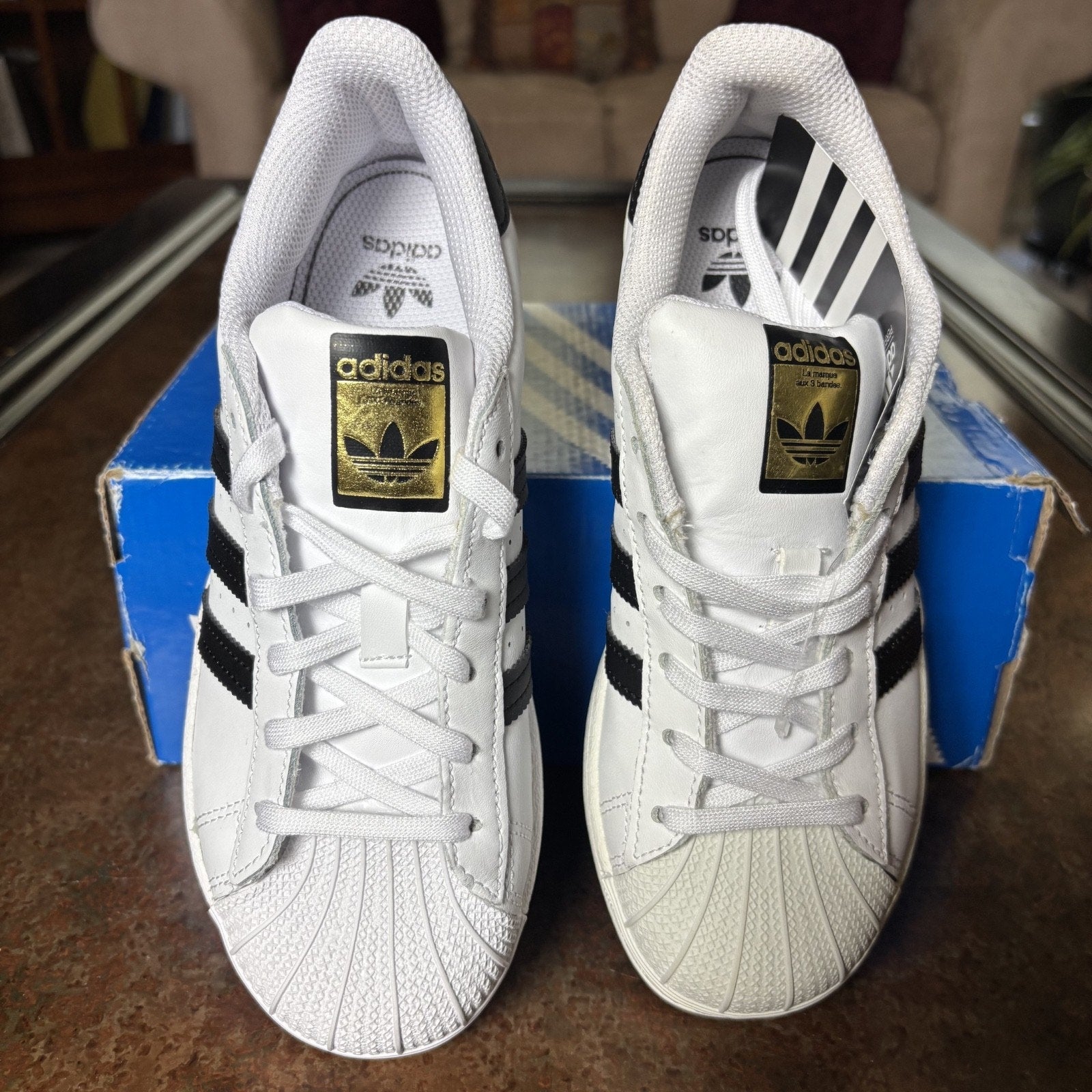 Adidas Originals Superstar Shoes Kids Size 3 White Black Leather Sneakers NEW