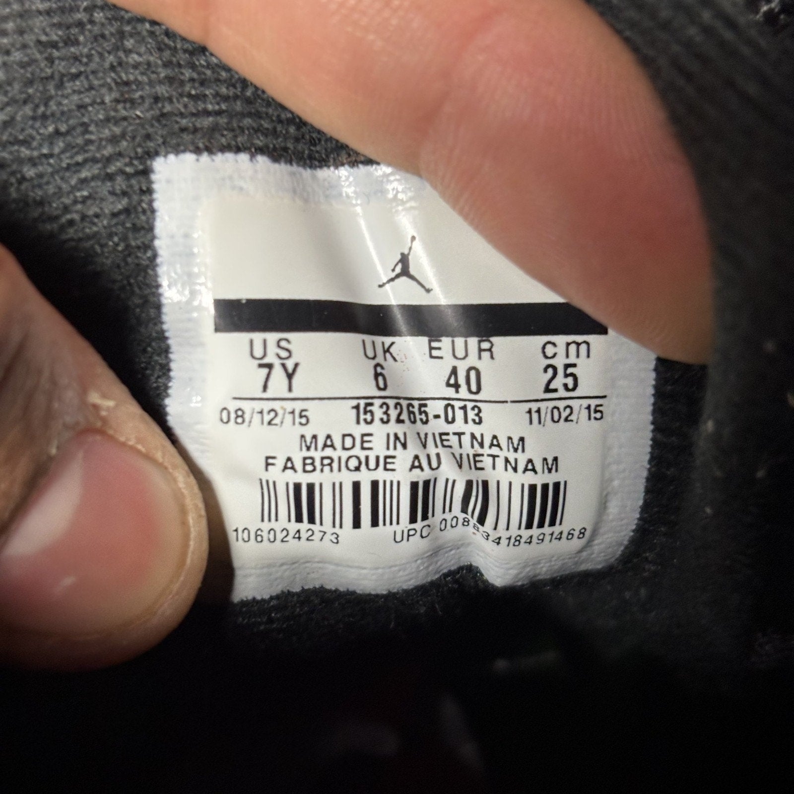 Nike Air Jordan 12 Retro The Master Boys 7Y Black White Casual Lifestyle Sneaker