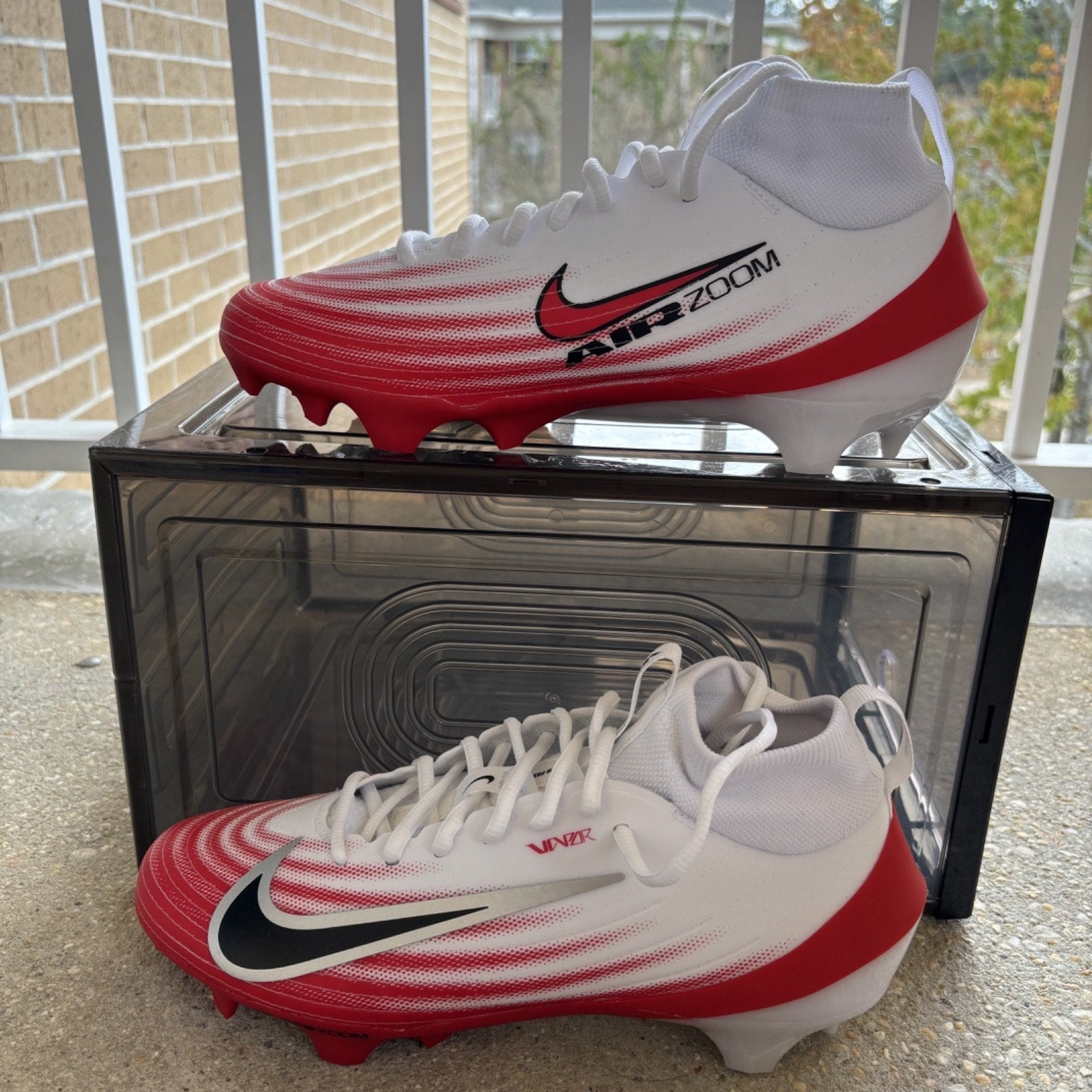 Nike Zoom Air Vapor Pro 1 Football Cleats Mens Size 8 White Red FB3298-102
