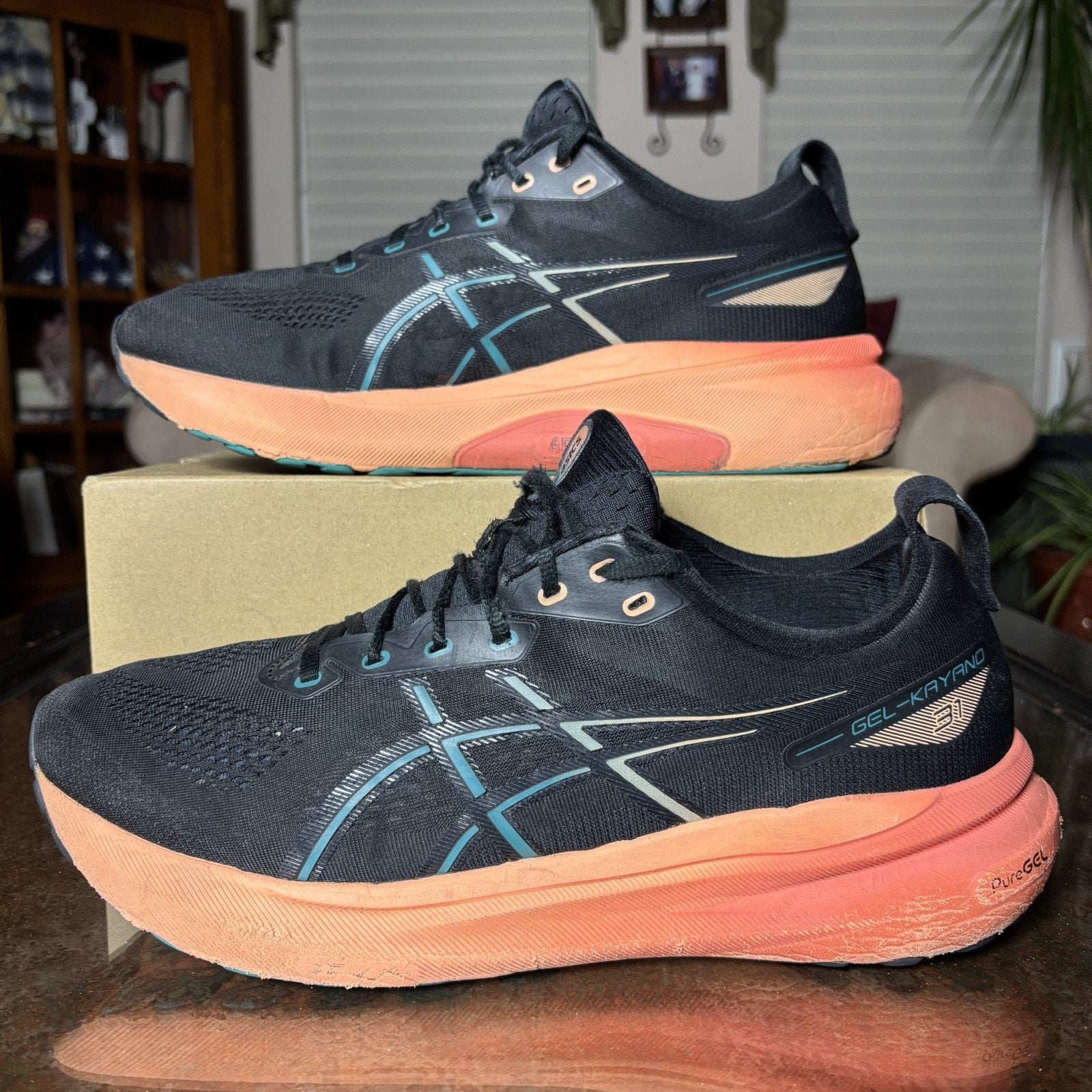 Asics Gel Kayano 31 Shoes Men's 13 Black Orange Road Running Athletic Sneakers